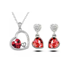 GENERICO - Pack de Joyas Corazón Rojo Collar y Aretes - Genieka_.
