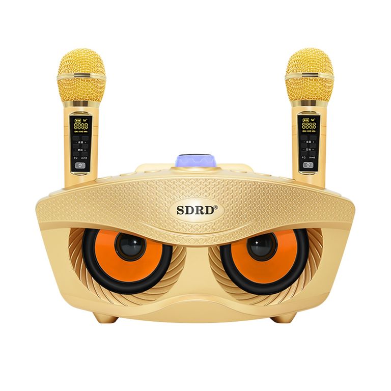 PARLANTE BLUETOOTH SD-306 KARAOKE 20W CON DOBLE MICRÓFONO COLOR DORADO