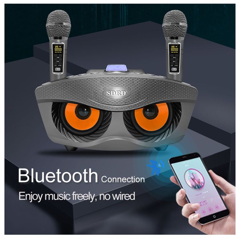 PARLANTE BLUETOOTH SD-306 KARAOKE 20W CON DOBLE MICRÓFONO COLOR NEGRO