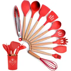 GENERICO - Set 12 Piezas de Utensilios de Silicona ROJO