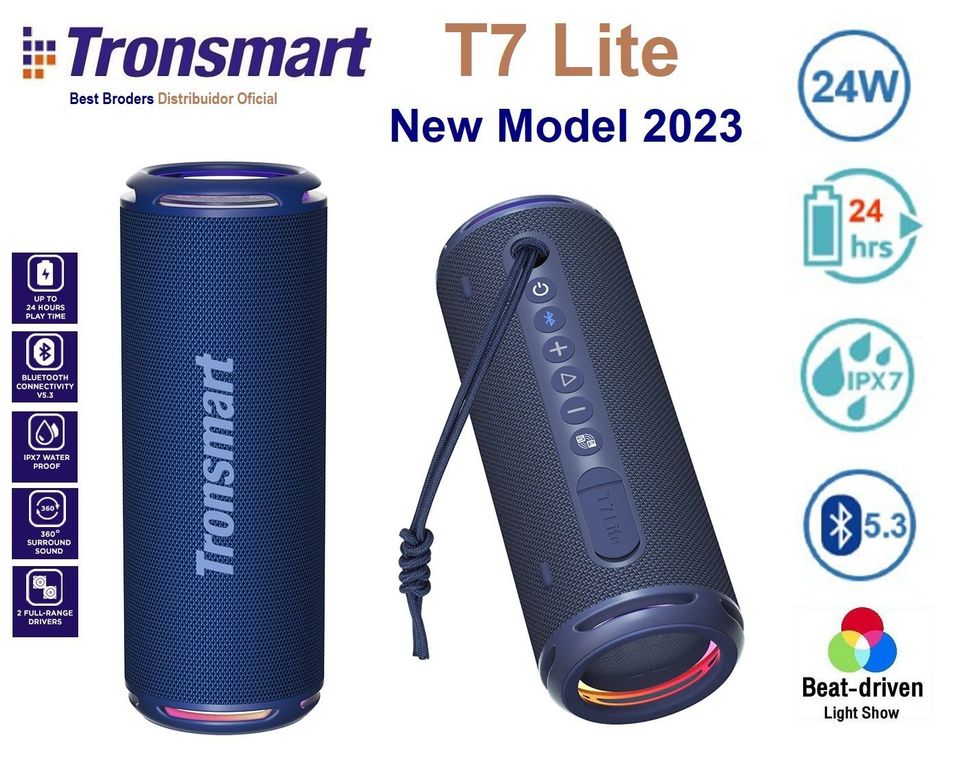 Parlante Bluetooth T7 Lite - Azul IPX7- 24hr musica- 24 Watt