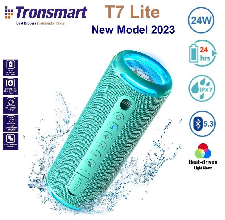 Parlante Bluetooth T7 Lite - Verde IPX7- 24hr musica-24 Watt