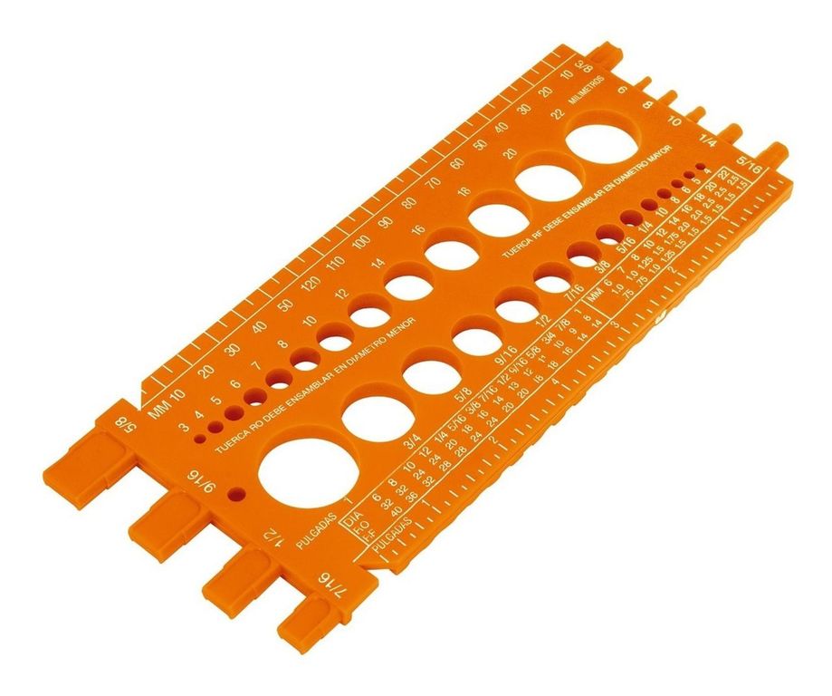 Regla medidora de tuercas y tornillos 22 cm