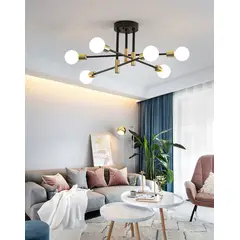 GENERICO - Lámpara colgante modelo araña dorado con negro- Incluye seis bombillas