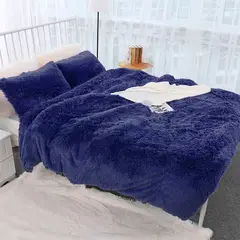 GENERICO - EDREDON PLAZA Y MEDIA PELUCHE PELO CORTO azul marino