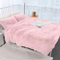 GENERICO - EDREDON PLAZA Y MEDIA PELUCHE PELO CORTO rosa bebe