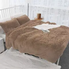 GENERICO - EDREDON DOS PLAZAS PELUCHE PELO CORTO camello