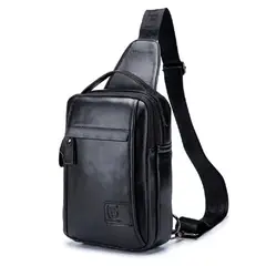 BULLCAPTAIN - - Mochila Cruzada de Cuero Mate XB-120-BK Negro