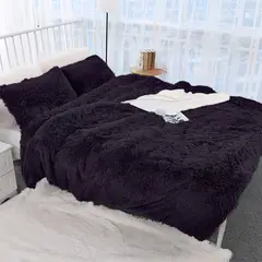 GENERICO - Cubrecama 1plz peluche corto negro