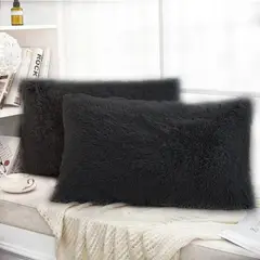 GENERICO - Funda de almohada peluche corto 50cmx90cm negro