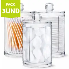 MINARI - Pack X3 Organizador Acrílico Dispensador de Discos Desmaquillantes Algodón A160