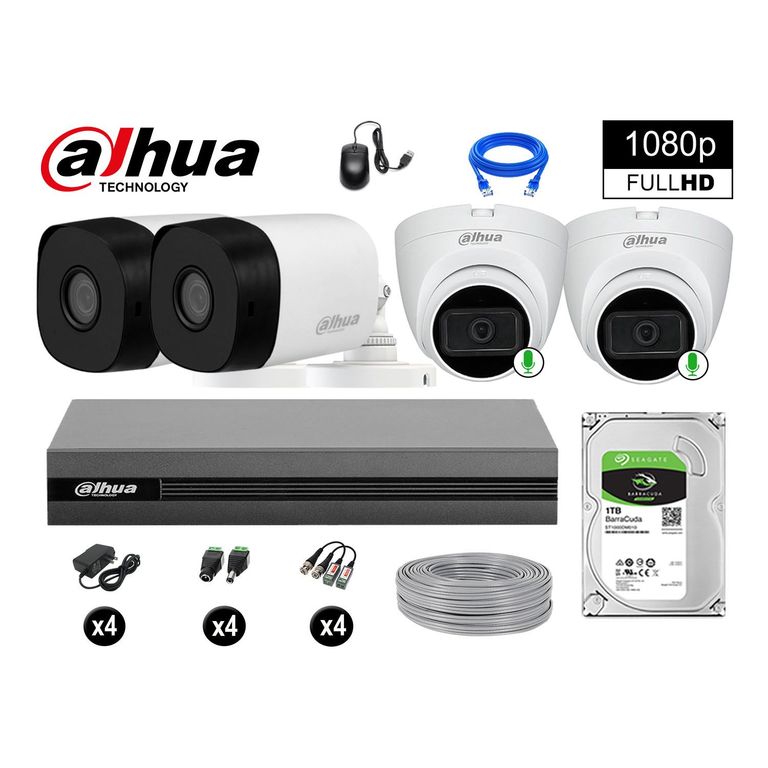 CÁMARAS SEGURIDAD KIT 4 FULL HD 02 CAMARA CON AUDIO INCORPORADO 1TB