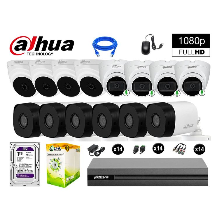 CÁMARAS SEGURIDAD KIT 14 FULL HD 04 CAMARA CON AUDIO INCORPORADO 1TB