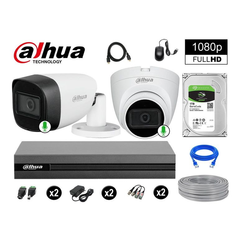CÁMARAS SEGURIDAD KIT 2 FULL HD 2 CAMARA CON AUDIO INCORPORADO 1TB