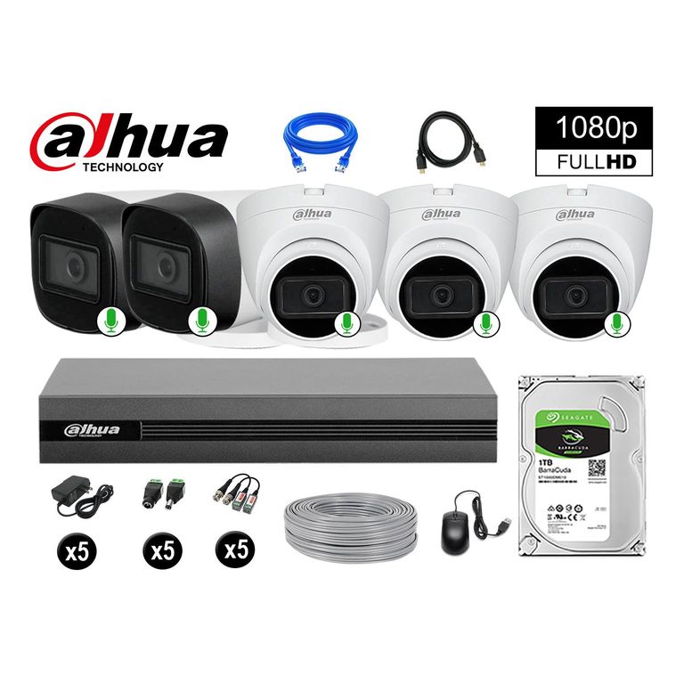 CÁMARAS SEGURIDAD KIT 5 FULL HD 1080P CON AUDIO INCORPORADO 1TB