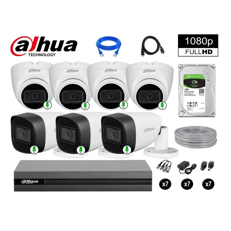 CÁMARAS SEGURIDAD KIT 7 FULL HD 1080P CON AUDIO INCORPORADO 1TB