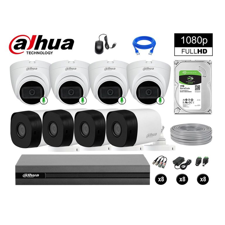 CÁMARAS SEGURIDAD KIT 8 FULL HD 04 CAMARA CON AUDIO INCORPORADO 1TB