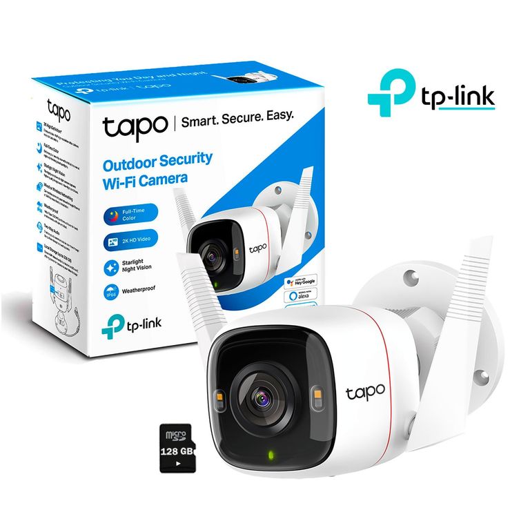 Cámara de Seguridad Tp-Link Tapo C320WS 2K 4MP Wi-Fi Exterior + SD 128GB