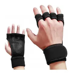 ALPHA GYM - Calleras de gimnasia palma antideslizante con muñequera - L