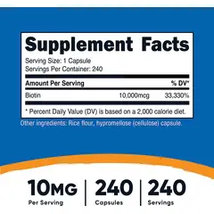 NUTRICOST - Biotina 10,000 Mcg Crecimiento De Uñas Cabello 240 capsulas