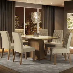 MADESA - Juego de Comedor Stefani con 6 Sillas - Tablero de Madera y Cristal