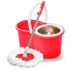 OEM - Trapeador Escurridor Giratorio Automático Con 2 Mopas ROJO