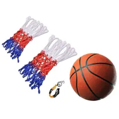 GENERICO - KIT 2 REDES PARA ARO DE BÁSQUET 12 ENGANCHES MÁS PELOTA N.º7