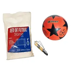 GENERICO - KIT 2 REDES DE FÚTBOL BLANCO MÁS PELOTA FÚTBOL N.º5 DE GOMA
