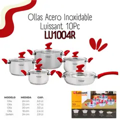 LUISSANT - Juego de Ollas Acero Inoxidable 10 Piezas- Rojo