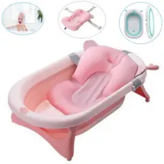 BABY HAPPY - Bañera Tina de Baño Plegable cojín ROSADO