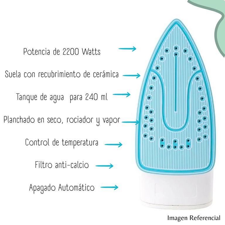 Plancha a Vapor Con Base Cerámica celeste YPF-6503-C