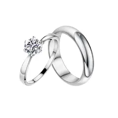 GENERICO - Anillos de Matrimonio Solitario Love Bañado Oro Blanco 18K Genieka