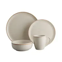 CORONA - Vajilla Caoba Beige 16 Piezas Porcelana Apta Lavavajillas