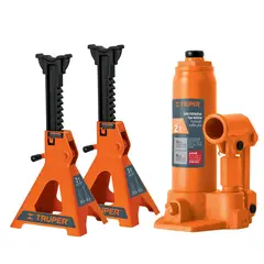 TRUPER - Combo Gata Hidraulica 2Tn Tipo botella + Caballete 3 toneladas