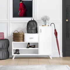 VENTITAS HOME - Zapatera Retro Coraline Blanco con Patas Blancas