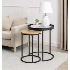 VENTITAS HOME - Mesas Auxiliares Lara Vidrio Rovere y Negro