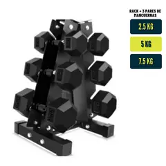XTREME SPORT - Set de Mancuernas Hexagonales + Soporte Rack de Pesas