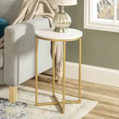 VENTITAS HOME - Mesa Auxiliar Rolland Blanco y Dorado