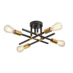 HOME NEAT - Lámpara de techo moderna metálica de 4 focos - Negro y Dorado