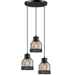 HOME NEAT - Retro lámpara de techo redondo 3 luz e27 lámpara colgante metal negro