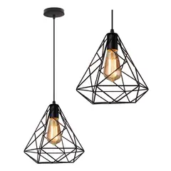 HOME NEAT - Lámpara colgante nido diamante jaula de pájaro metal moderno negro