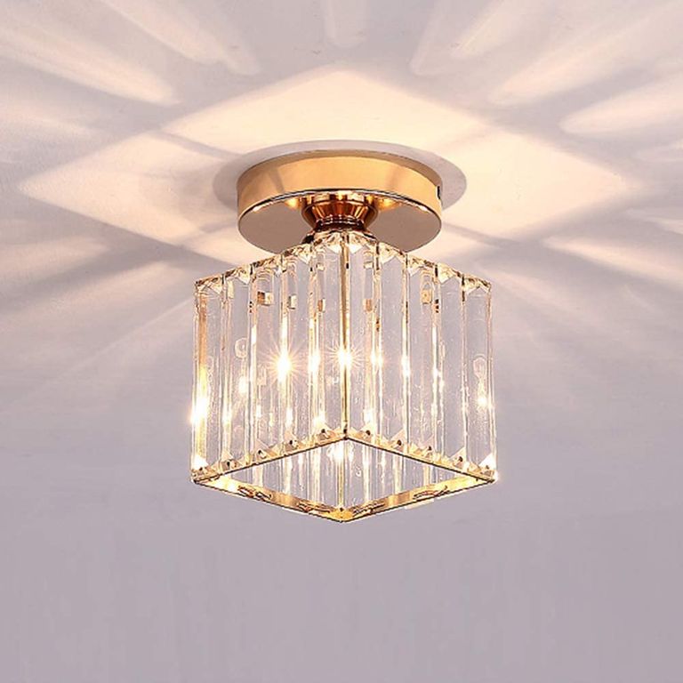 Lámpara De Techo Cristal Cubo Dorado