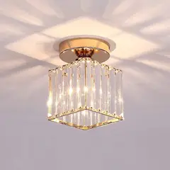 HOME NEAT - Lámpara De Techo Cristal Cubo Dorado