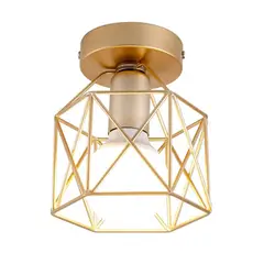 HOME NEAT - Lámpara de techo Vintage de jaula de metal - Dorado