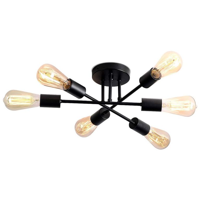 Lámpara colgante de techo con 6 luces e27 en metal moderno - Negro