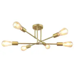 HOME NEAT - Lámpara colgante de techo con 6 luces e27 en metal moderno - Dorado