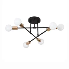HOME NEAT - Lámpara de techo metálica de 6 focos - Negro y Dorado
