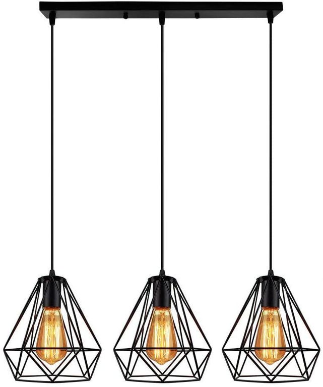 Lámpara colgante de techo diamante 3-cabezas Moderno Negro