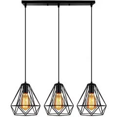 HOME NEAT - Lámpara colgante de techo diamante 3-cabezas Moderno Negro