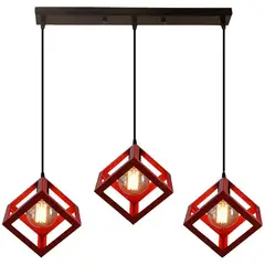HOME NEAT - Modern lámpara de techo cubos 3 cabezas lámpara colgante metal rojo